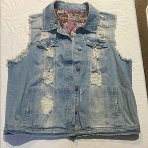 Vanilla Star Light Blue Distressed Denim Vest